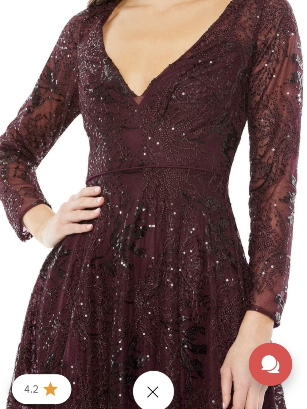 EUC Mac Duggal Deep Burgundy V-Neck Lace Midi Dress - Picture 5 of 7